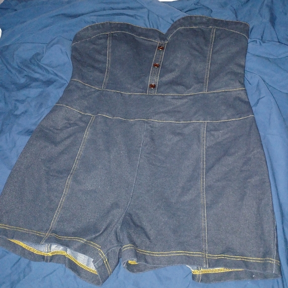 Like an Angel Denim Jumpsuit with Yellow Stitching - Picture 1 of 2